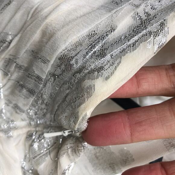 Aidan Mattox White Silver Metallic Halter Cross Back Maxi Gown Dress - Picture 11 of 11